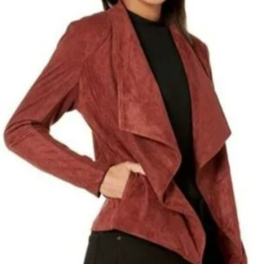 BB Dakota by Steve Madden Faux Suede Open Front Waterfall Jacket  Draped Collar